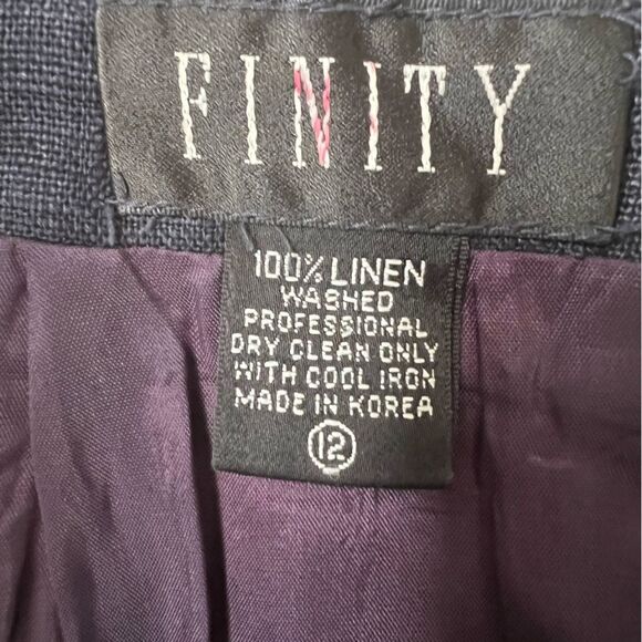 Vintage Linen Skirt Lined Navy Faux Wrap Size 10 Modest Capsule Minimal Tradwife - Picture 6 of 8